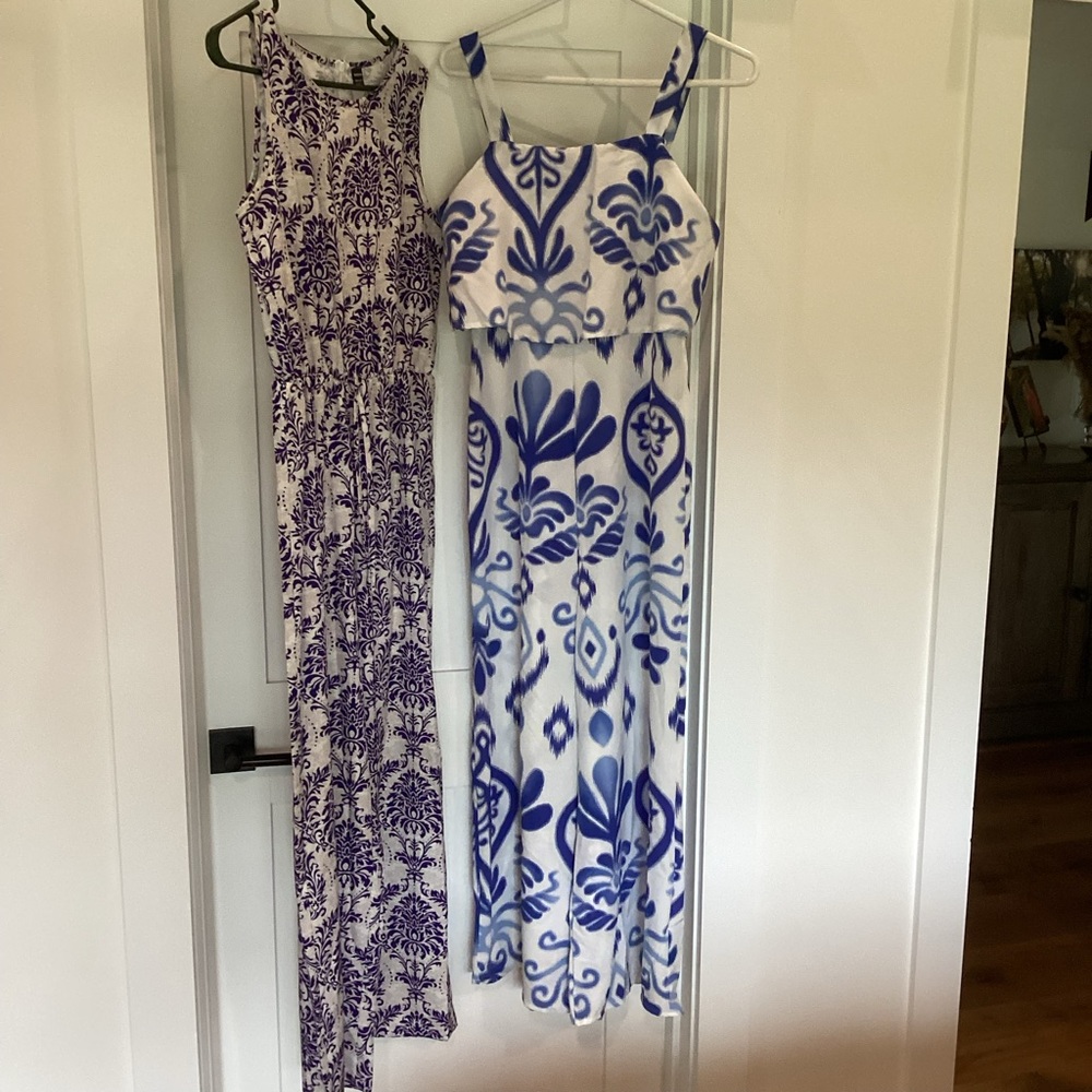 SHEIN Purple and White Print Dress and cute blue pattern jumpsuit never worn